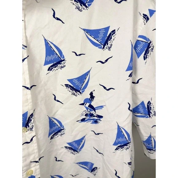 Polo Ralph Lauren Mens Sailboat Polo Bear Print Short Sleeve Shirt White 2TG NWT - Picture 4 of 9